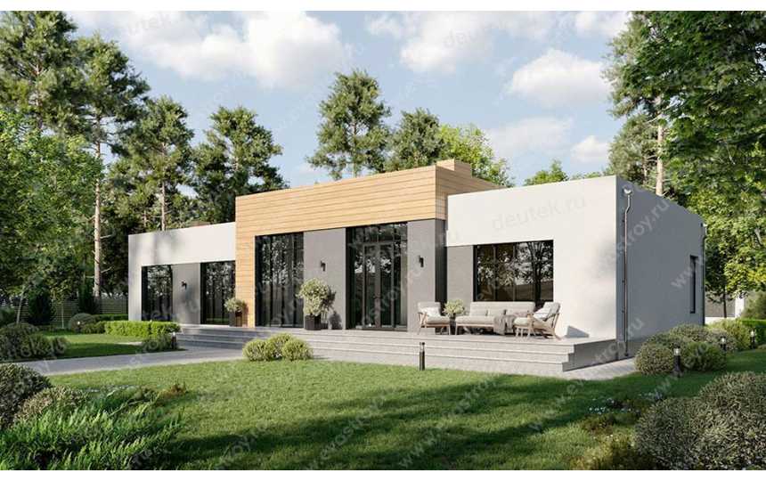 проект узкого одноэтажного дома с размерами 22 м на 13 м LK-43