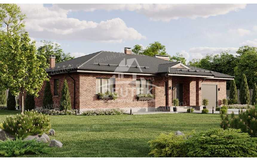 Проект квадратного одноэтажного дома с одноместным гаражом - LK-315