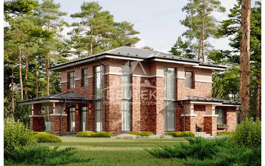 Проект узкого двухэтажного дома с большими окнами и тренажерным залом - LK-327