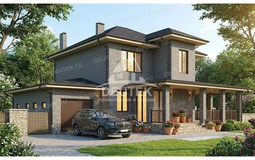 Проект дачного двухэтажного дома с одноместным гаражом - LK-336