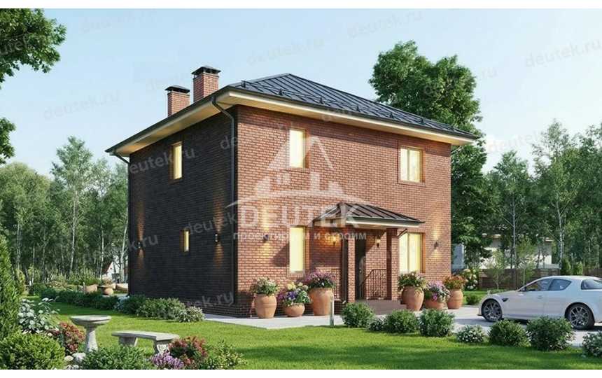 Проект квадратного двухэтажного дома с тремя спальнями - LK-358