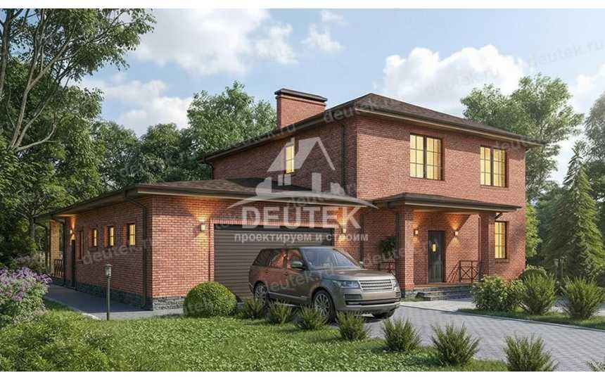 Проект квадратного двухэтажного дома с двухместным гаражом - LK-363