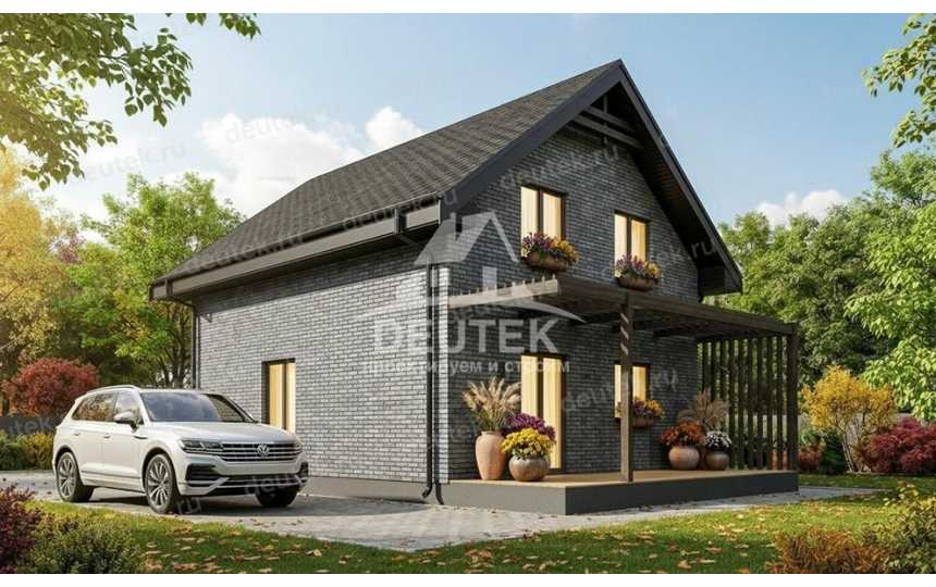 Проект мансардного дома 124 м² — 3 спальни, кабинет и терраса - LK-556