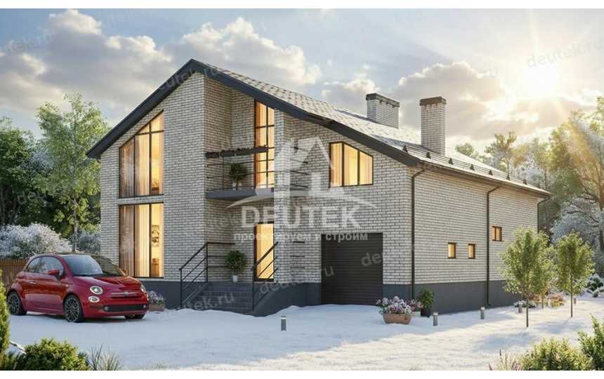 Проект дома площадью 364,12 м² с мансардой и подвалом — 3 спальни, гараж и терраса - LK-559