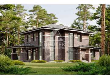 Проект узкого двухэтажного дома с большими окнами и тренажерным залом - LK-299