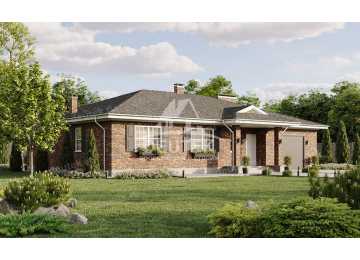 Проект квадратного одноэтажного дома с одноместным гаражом - LK-307