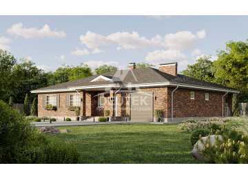 Проект квадратного одноэтажного дома с одноместным гаражом - LK-307