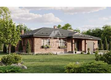 Проект квадратного одноэтажного дома с одноместным гаражом - LK-315