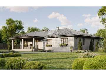 Проект квадратного одноэтажного дома с одноместным гаражом - LK-322