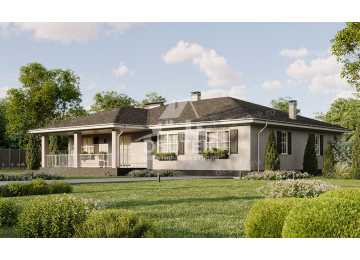 Проект квадратного одноэтажного дома с одноместным гаражом - LK-324