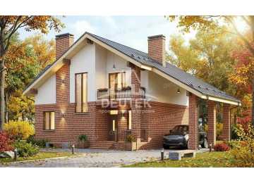 Проект современного двухэтажного дома с навесом для автомобиля - LK-331