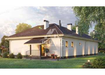 Проект углового одноэтажного дома с баней - LK-355