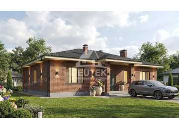 Проект квадратного одноэтажного дома с террасой - LK-368