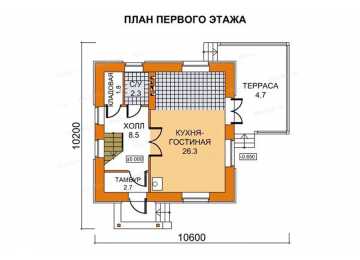 Проект двухэтажного дома с площадью до 100 кв м с террасой KVR-131