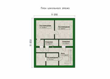 Проект бани с парной и зоной барбекю с размерами 11 м на 11 м - P258-1
