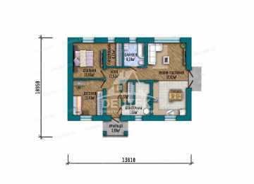 Проект узкого одноэтажного дома с размерами 10 м на 14 м - LK-305