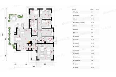 Проект европейского одноэтажного дома с двухместным гаражом до 200 кв м DTA100188