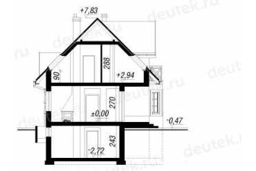 Проект европейского дома с мансардой и камином 8 на 11 метров DTA10063