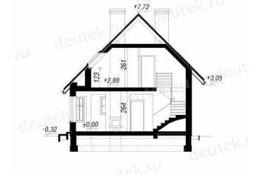 Проект европейского дома с мансардой и камином 8 на 8 метров DTA10083