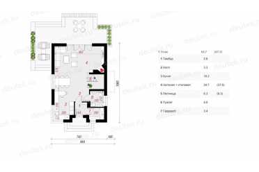 Проект европейского двухэтажного дома с террасой на первом этаже и кабинетом 18 на 11 м - DTS100050 DTS100050