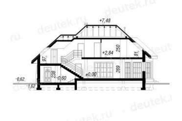 Проект двухэтажного дома из керамоблоков с мансардой и двухместным гаражом DTV100127