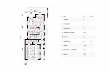 Проект дома для узкого участка с гаражом DT1037