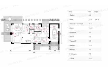 Проект широкого дома с гаражом под террасой DT0678